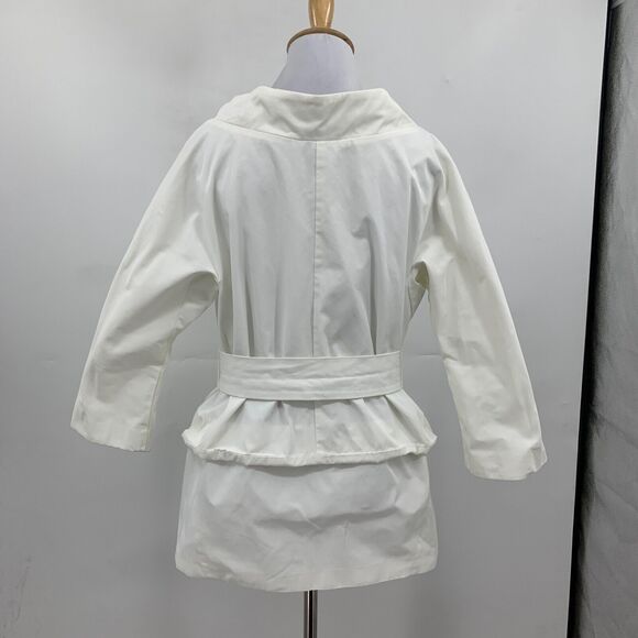 Jarbo Blouse Womens 38 White Crepe Fabric 3/4 Sleeve Tie Waist Tulip Layered - Picture 7 of 15